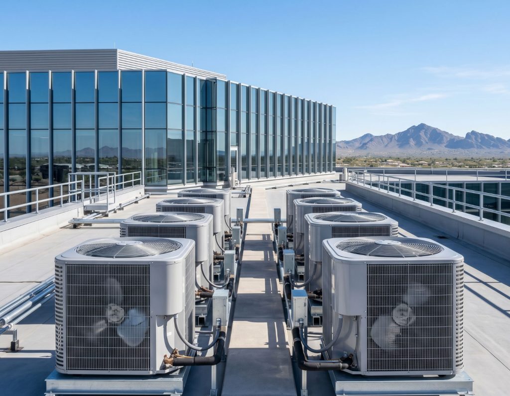 Image of commercial AC units on rooftop.